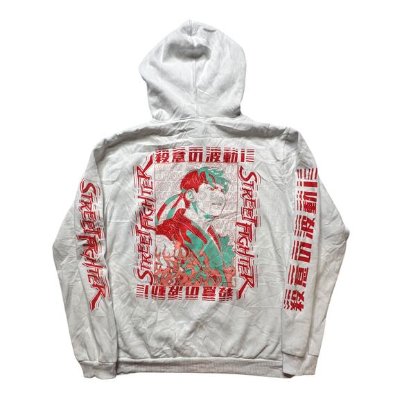Vintage Capcom Ryu Streetfighter Anime White Sweatshirt Size LARGE - Picture 1 of 3